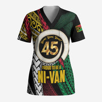 Ni-Van Vanuatu 45th Yumi Yumi Yumi Scrub Top Vanuatuan Boar Tusk Polynesian Pattern LT9 Adult Black - Polynesian Pride
