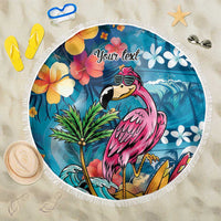 Hawaiian Flamingo Hibiscus Personalised Beach Blanket Blue Summer Tropical Flowers LT9 One Size 150cm Blue - Polynesian Pride