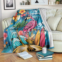 Hawaiian Flamingo Hibiscus Personalised Blanket Blue Summer Tropical Flowers LT9 Blue - Polynesian Pride