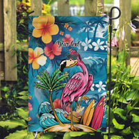 Hawaiian Flamingo Hibiscus Personalised Garden Flag Blue Summer Tropical Flowers - Polynesian Pride