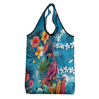 Hawaiian Flamingo Hibiscus Personalised Grocery Bag Blue Summer Tropical Flowers LT9 - Polynesian Pride