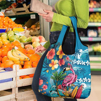 Hawaiian Flamingo Hibiscus Personalised Grocery Bag Blue Summer Tropical Flowers LT9 - Polynesian Pride