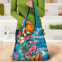 Hawaiian Flamingo Hibiscus Personalised Grocery Bag Blue Summer Tropical Flowers LT9 - Polynesian Pride