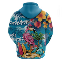 Hawaiian Flamingo Hibiscus Personalised Hoodie Blue Summer Tropical Flowers - Polynesian Pride