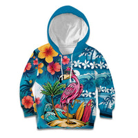 Hawaiian Flamingo Hibiscus Personalised Kid Hoodie Blue Summer Tropical Flowers - Polynesian Pride