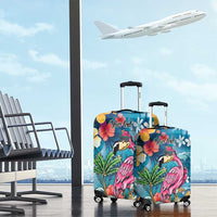 Hawaiian Flamingo Hibiscus Personalised Luggage Cover Blue Summer Tropical Flowers - Polynesian Pride