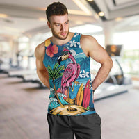 Hawaiian Flamingo Hibiscus Personalised Men Tank Top Blue Summer Tropical Flowers LT9 Blue - Polynesian Pride