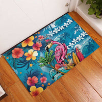 Hawaiian Flamingo Hibiscus Personalised Rubber Doormat Blue Summer Tropical Flowers LT9 - Polynesian Pride