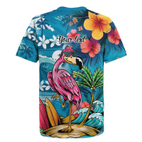 Hawaiian Flamingo Hibiscus Personalised Rugby Jersey Blue Summer Tropical Flowers LT9 - Polynesian Pride