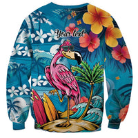 Hawaiian Flamingo Hibiscus Personalised Sweatshirt Blue Summer Tropical Flowers LT9 - Polynesian Pride