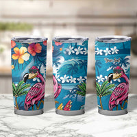 Hawaiian Flamingo Hibiscus Personalised Tumbler Cup Blue Summer Tropical Flowers - Polynesian Pride