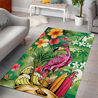 Hawaiian Flamingo Hibiscus Personalised Area Rug Green Summer Tropical Flowers - Polynesian Pride