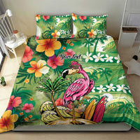 Hawaiian Flamingo Hibiscus Personalised Bedding Set Green Summer Tropical Flowers - Polynesian Pride