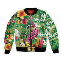 Hawaiian Flamingo Hibiscus Personalised Bomber Jacket Green Summer Tropical Flowers - Polynesian Pride
