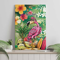 Hawaiian Flamingo Hibiscus Personalised Canvas Wall Art Green Summer Tropical Flowers LT9 - Polynesian Pride