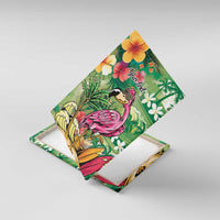 Hawaiian Flamingo Hibiscus Personalised Canvas Wall Art Green Summer Tropical Flowers LT9 With Frame Green - Polynesian Pride