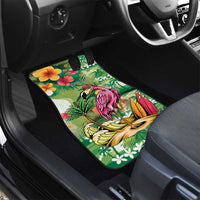 Hawaiian Flamingo Hibiscus Personalised Car Mats Green Summer Tropical Flowers - Polynesian Pride
