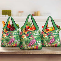 Hawaiian Flamingo Hibiscus Personalised Grocery Bag Green Summer Tropical Flowers LT9 3-pack One Size Green - Polynesian Pride