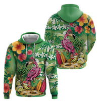 Hawaiian Flamingo Hibiscus Personalised Hoodie Green Summer Tropical Flowers - Polynesian Pride
