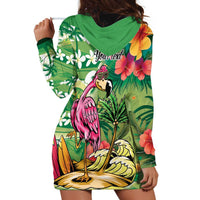 Hawaiian Flamingo Hibiscus Personalised Hoodie Dress Green Summer Tropical Flowers - Polynesian Pride