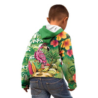 Hawaiian Flamingo Hibiscus Personalised Kid Hoodie Green Summer Tropical Flowers - Polynesian Pride