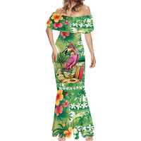Hawaiian Flamingo Hibiscus Personalised Mermaid Dress Green Summer Tropical Flowers - Polynesian Pride