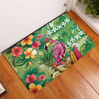 Hawaiian Flamingo Hibiscus Personalised Rubber Doormat Green Summer Tropical Flowers LT9 - Polynesian Pride