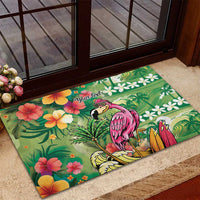 Hawaiian Flamingo Hibiscus Personalised Rubber Doormat Green Summer Tropical Flowers LT9 - Polynesian Pride