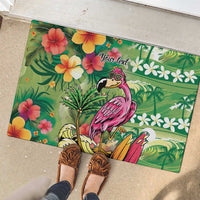 Hawaiian Flamingo Hibiscus Personalised Rubber Doormat Green Summer Tropical Flowers LT9 - Polynesian Pride