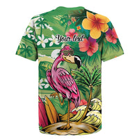 Hawaiian Flamingo Hibiscus Personalised Rugby Jersey Green Summer Tropical Flowers LT9 - Polynesian Pride