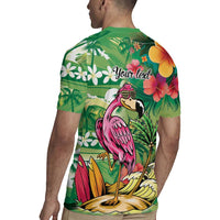 Hawaiian Flamingo Hibiscus Personalised Rugby Jersey Green Summer Tropical Flowers LT9 - Polynesian Pride