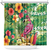 Hawaiian Flamingo Hibiscus Personalised Shower Curtain Green Summer Tropical Flowers - Polynesian Pride