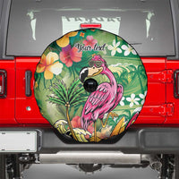 Hawaiian Flamingo Hibiscus Personalised Spare Tire Cover Green Summer Tropical Flowers - Polynesian Pride
