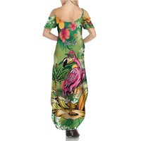 Hawaiian Flamingo Hibiscus Personalised Summer Maxi Dress Green Summer Tropical Flowers - Polynesian Pride