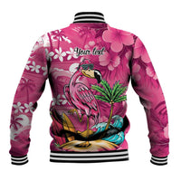 Hawaiian Flamingo Hibiscus Personalised Baseball Jacket Pink Summer Tropical Flowers LT9 - Polynesian Pride