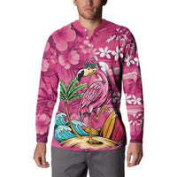 Hawaiian Flamingo Hibiscus Personalised Button Sweatshirt Pink Summer Tropical Flowers LT9 - Polynesian Pride