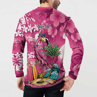 Hawaiian Flamingo Hibiscus Personalised Button Sweatshirt Pink Summer Tropical Flowers LT9 - Polynesian Pride