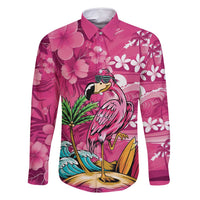 Hawaiian Flamingo Hibiscus Personalised Family Matching Off Shoulder Short Dress and Hawaiian Shirt Pink Summer Tropical Flowers - Polynesian Pride