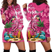 Hawaiian Flamingo Hibiscus Personalised Hoodie Dress Pink Summer Tropical Flowers - Polynesian Pride
