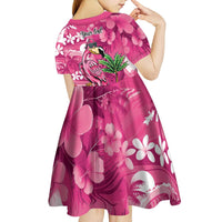 Hawaiian Flamingo Hibiscus Personalised Kid Short Sleeve Dress Pink Summer Tropical Flowers - Polynesian Pride