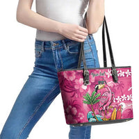 Hawaiian Flamingo Hibiscus Personalised Leather Tote Bag Pink Summer Tropical Flowers - Polynesian Pride