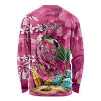 Hawaiian Flamingo Hibiscus Personalised Long Sleeve Shirt Pink Summer Tropical Flowers LT9 - Polynesian Pride