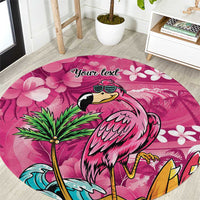 Hawaiian Flamingo Hibiscus Personalised Round Carpet Pink Summer Tropical Flowers - Polynesian Pride