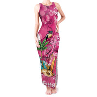 Hawaiian Flamingo Hibiscus Personalised Tank Maxi Dress Pink Summer Tropical Flowers - Polynesian Pride
