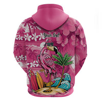 Hawaiian Flamingo Hibiscus Personalised Zip Hoodie Pink Summer Tropical Flowers - Polynesian Pride
