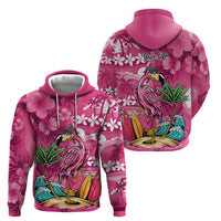 Hawaiian Flamingo Hibiscus Personalised Zip Hoodie Pink Summer Tropical Flowers - Polynesian Pride