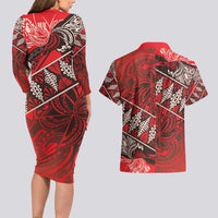 Vintage Ngatu Tribal Tonga Pattern Couples Matching Long Sleeve Bodycon Dress and Hawaiian Shirt LT9 - Polynesian Pride