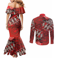 Vintage Ngatu Tribal Tonga Pattern Couples Matching Mermaid Dress and Long Sleeve Button Shirt LT9 - Polynesian Pride