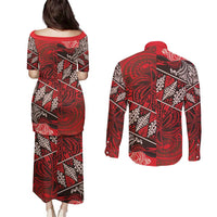 Vintage Ngatu Tribal Tonga Pattern Couples Matching Puletasi and Long Sleeve Button Shirt LT9 - Polynesian Pride