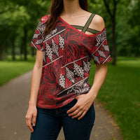 Vintage Ngatu Tribal Tonga Pattern Cross Shoulder Shirt LT9 - Polynesian Pride
